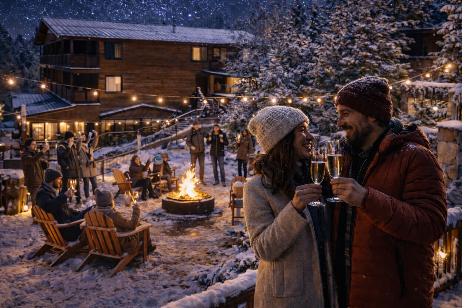 New Year's Eve at Mount Lemmon Lodge 2025 (couple toasting)