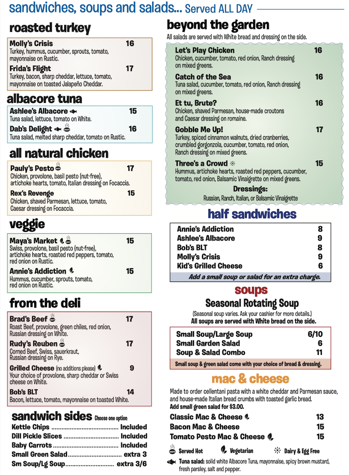 Beyond Bread (lunch) menu for Mount Lemmon Lodge