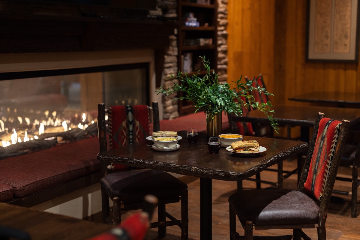 lunch by the fireplace at Beyond Bread inside Mt. Lemmon Lodge